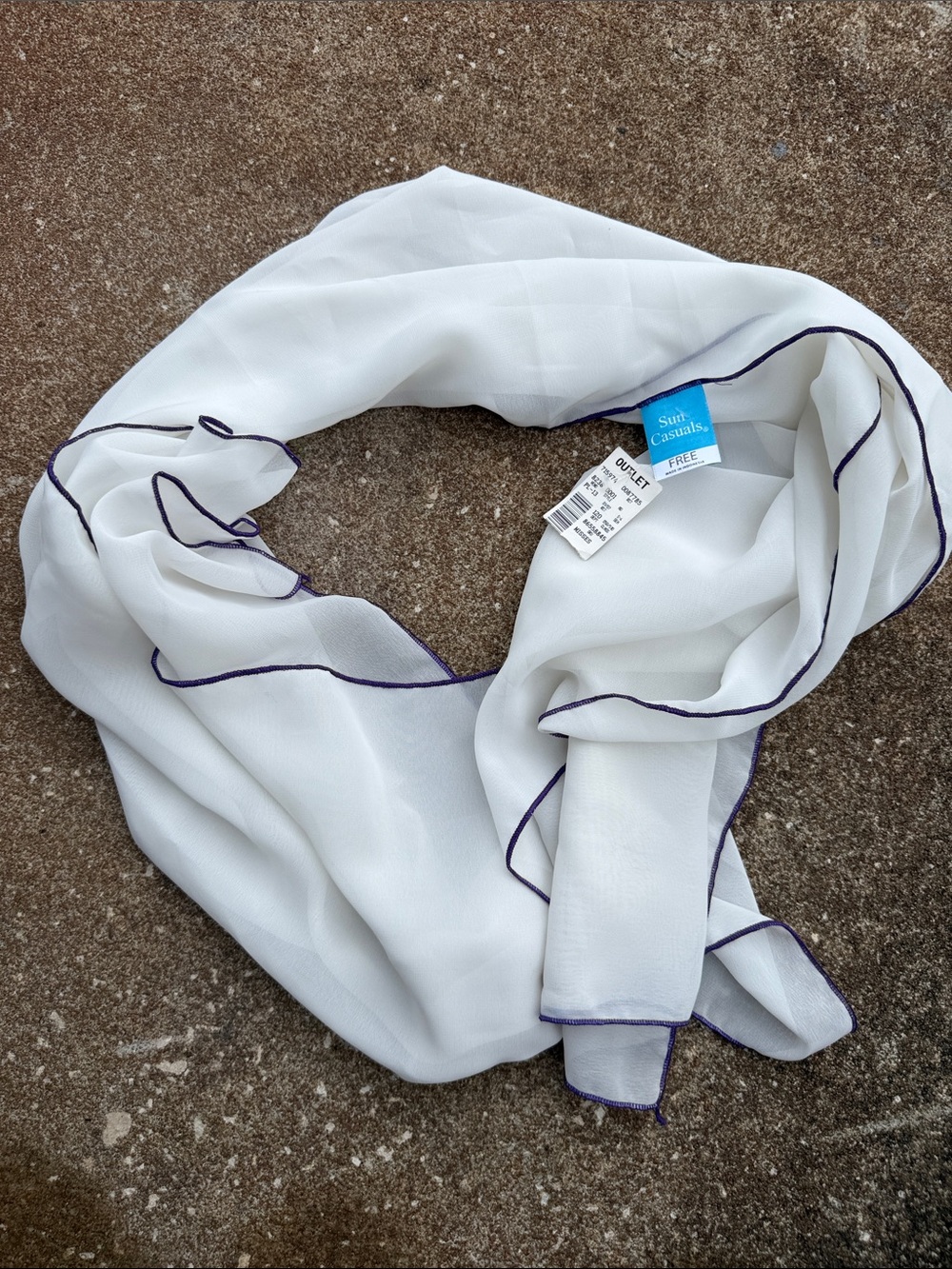 White Chiffon Scarf with Purple Rolled Edge. NWT